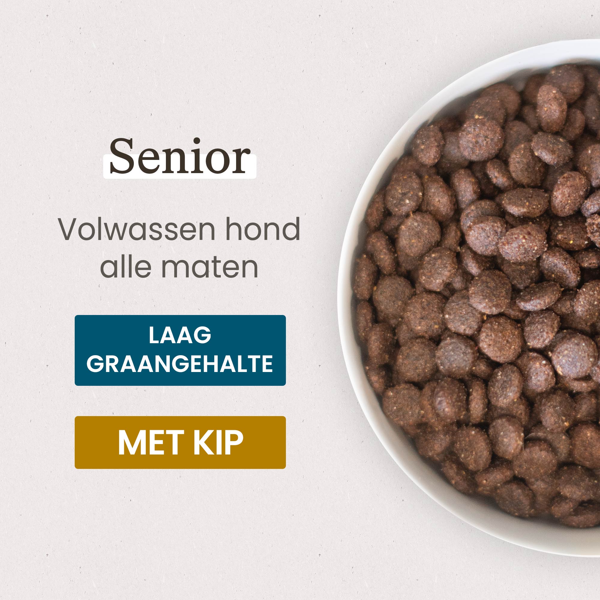 Kom met Brokken voor oudere volwassen hond van alle groottes in close-up
