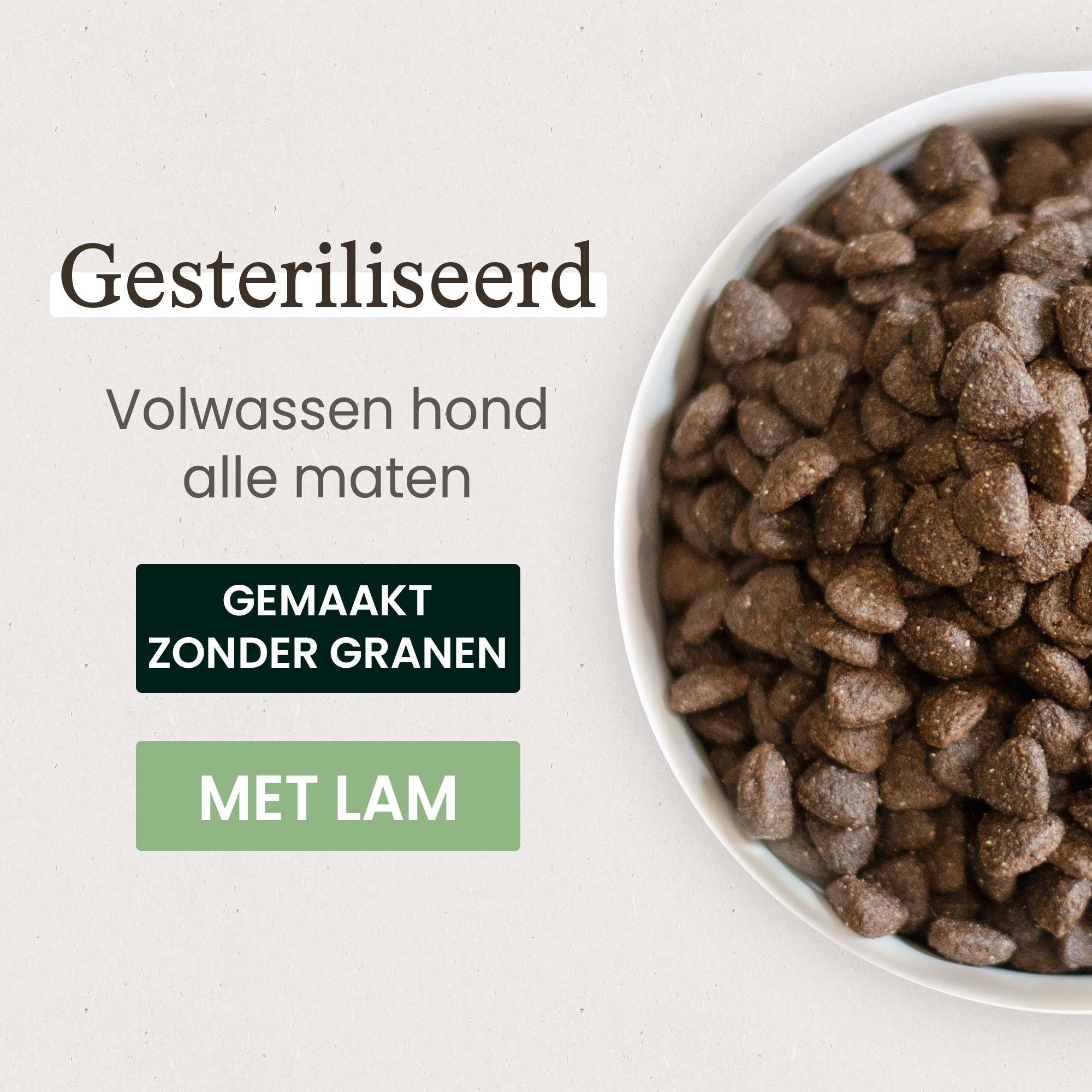 Kom met graanvrije brokken voor gesteriliseerd / overgewicht hond close-up