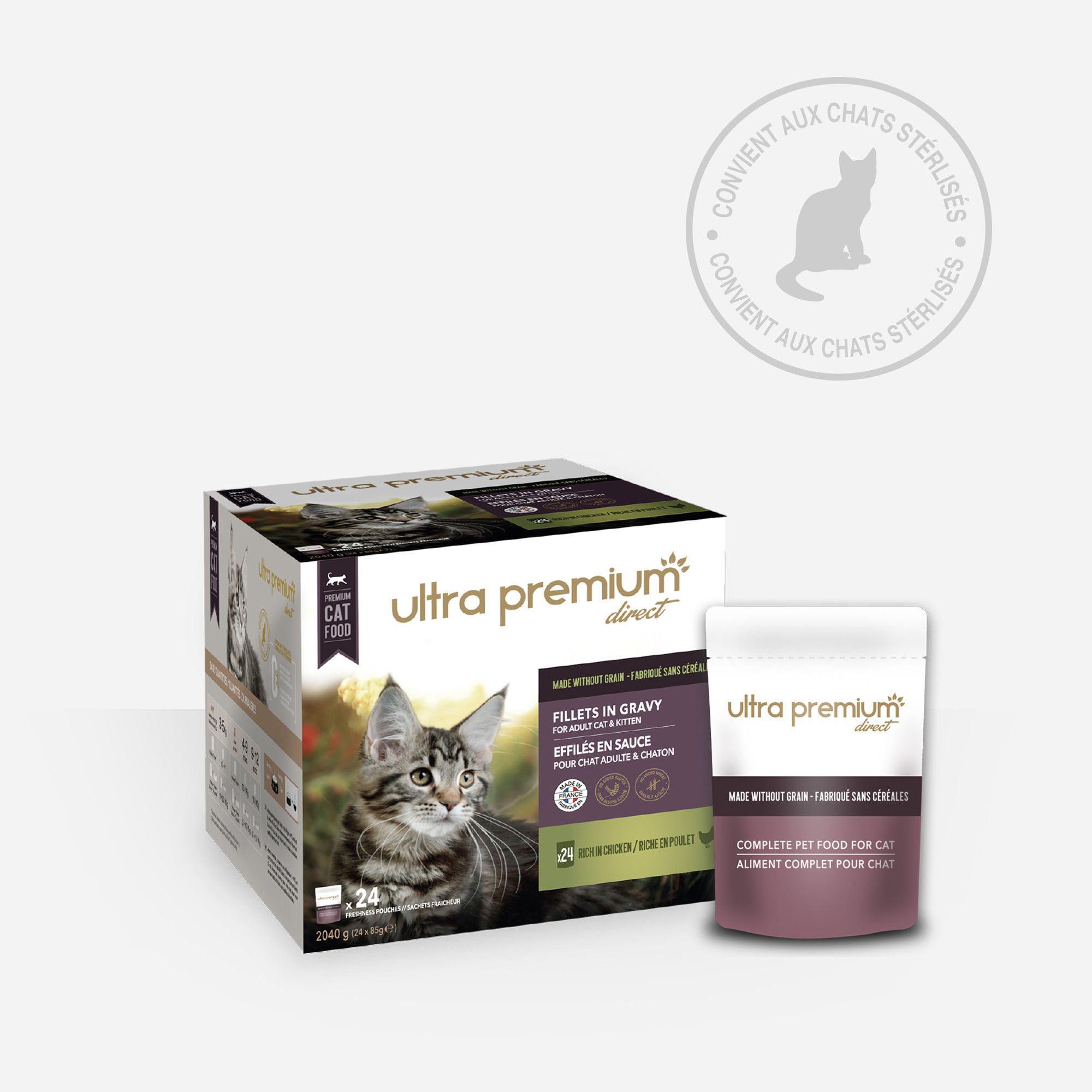 48 Verse, graanvrije zakjes voor kittens/volwassen Kat – versnipperd in saus rijk aan kip