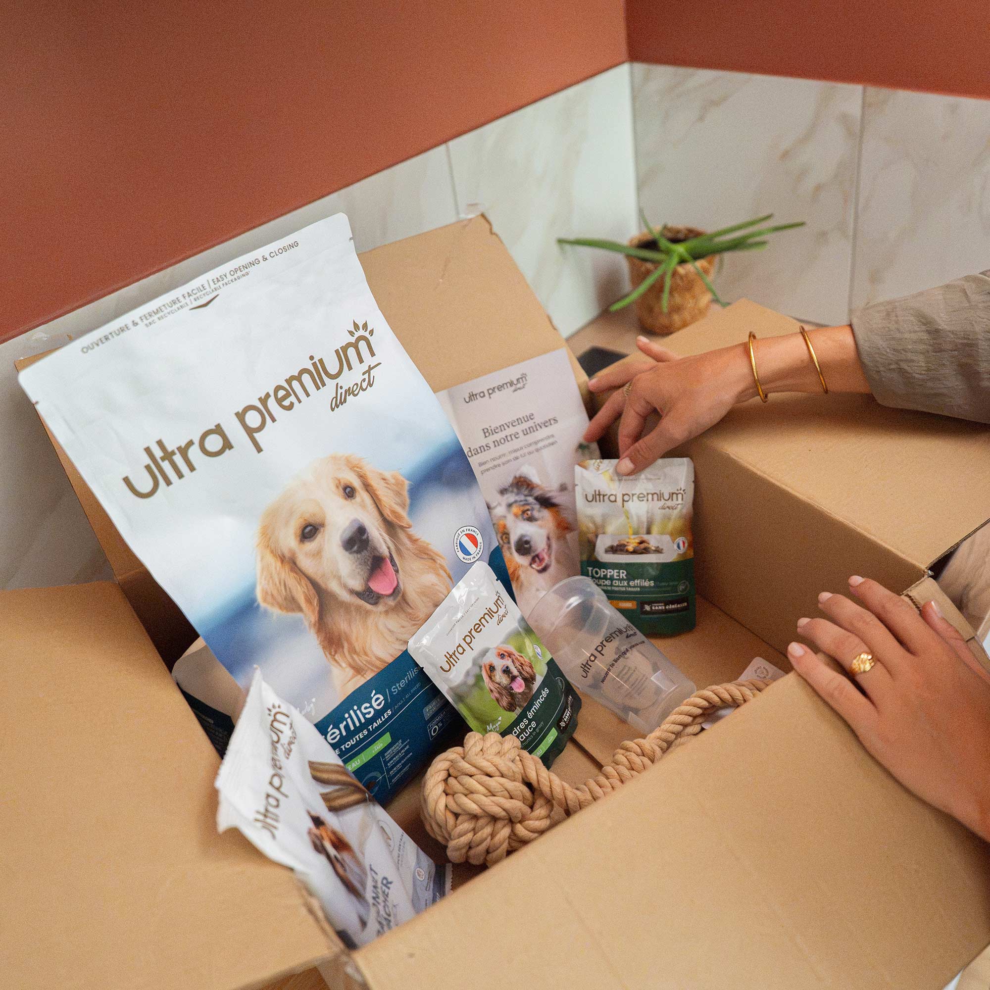 Hond voor een kom met superpremium, licht verteerbare brokjes voor gesteriliseerde volwassen honden.