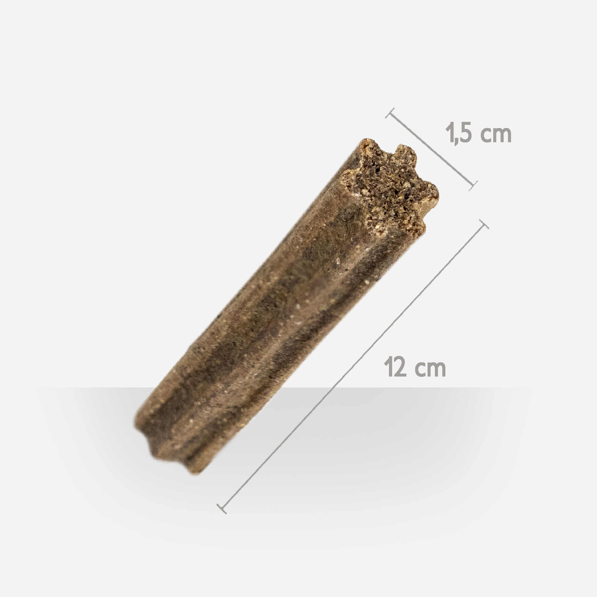 Zoom sur un bâtonnet à mâcher pour chien de 2 à 25kg, avec détails de taille