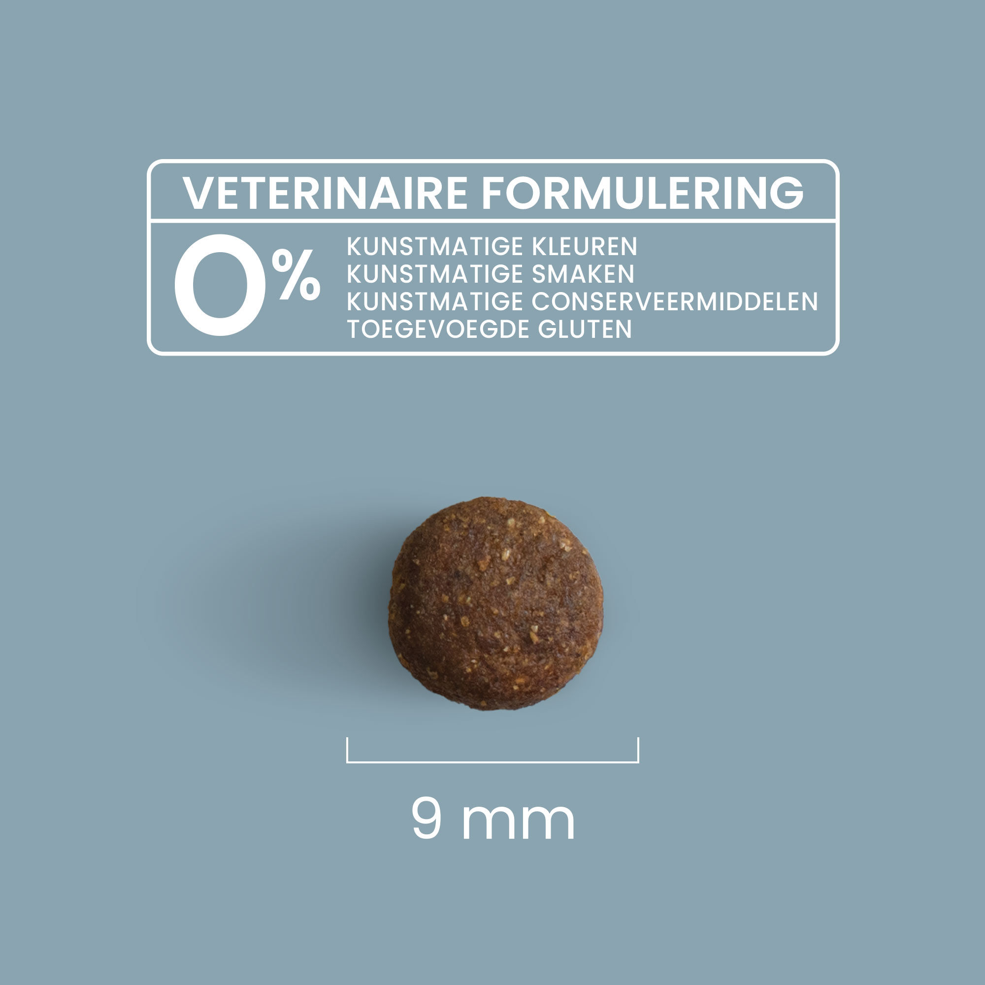 Een nadere blik op een lichte brok voor gesteriliseerde volwassen katten, inclusief informatie over de afmetingen en de veterinaire samenstelling.