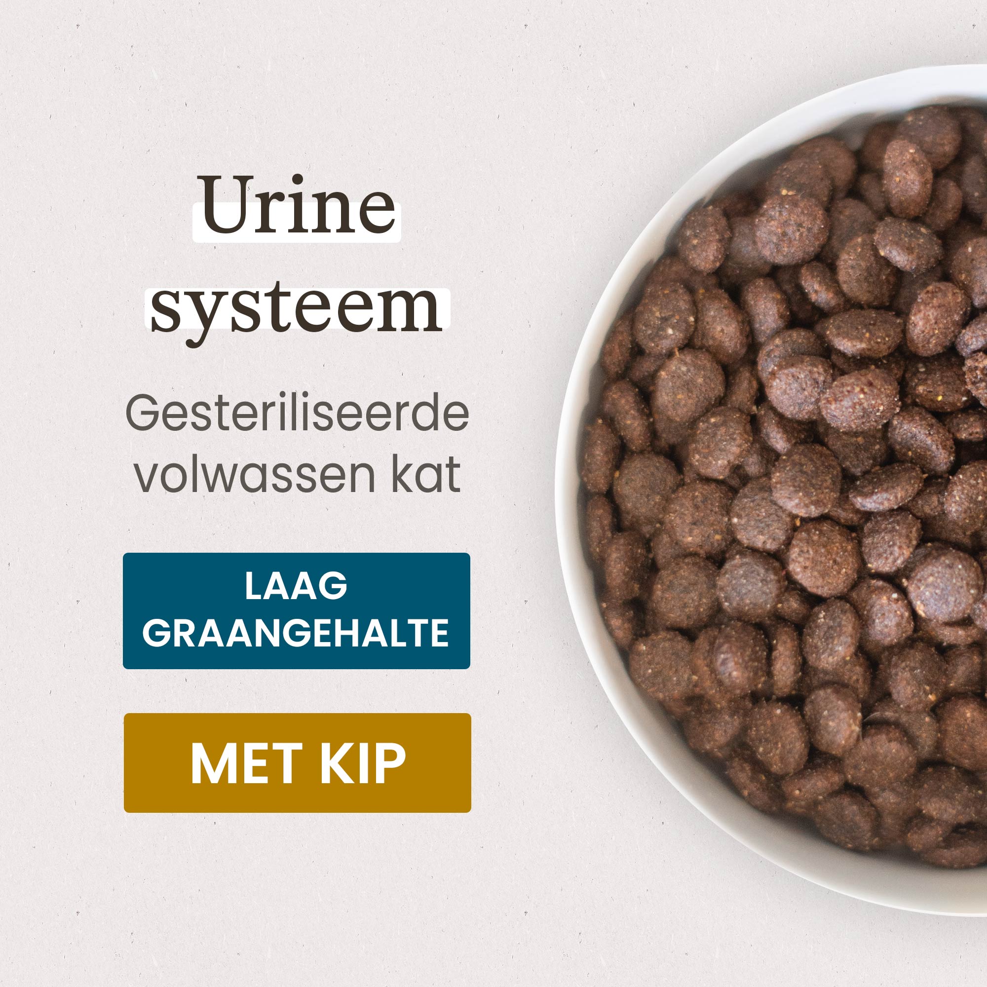 Close-up van een kom met Care kattenvoer voor gesteriliseerde volwassen katten met een urinewegstelsel