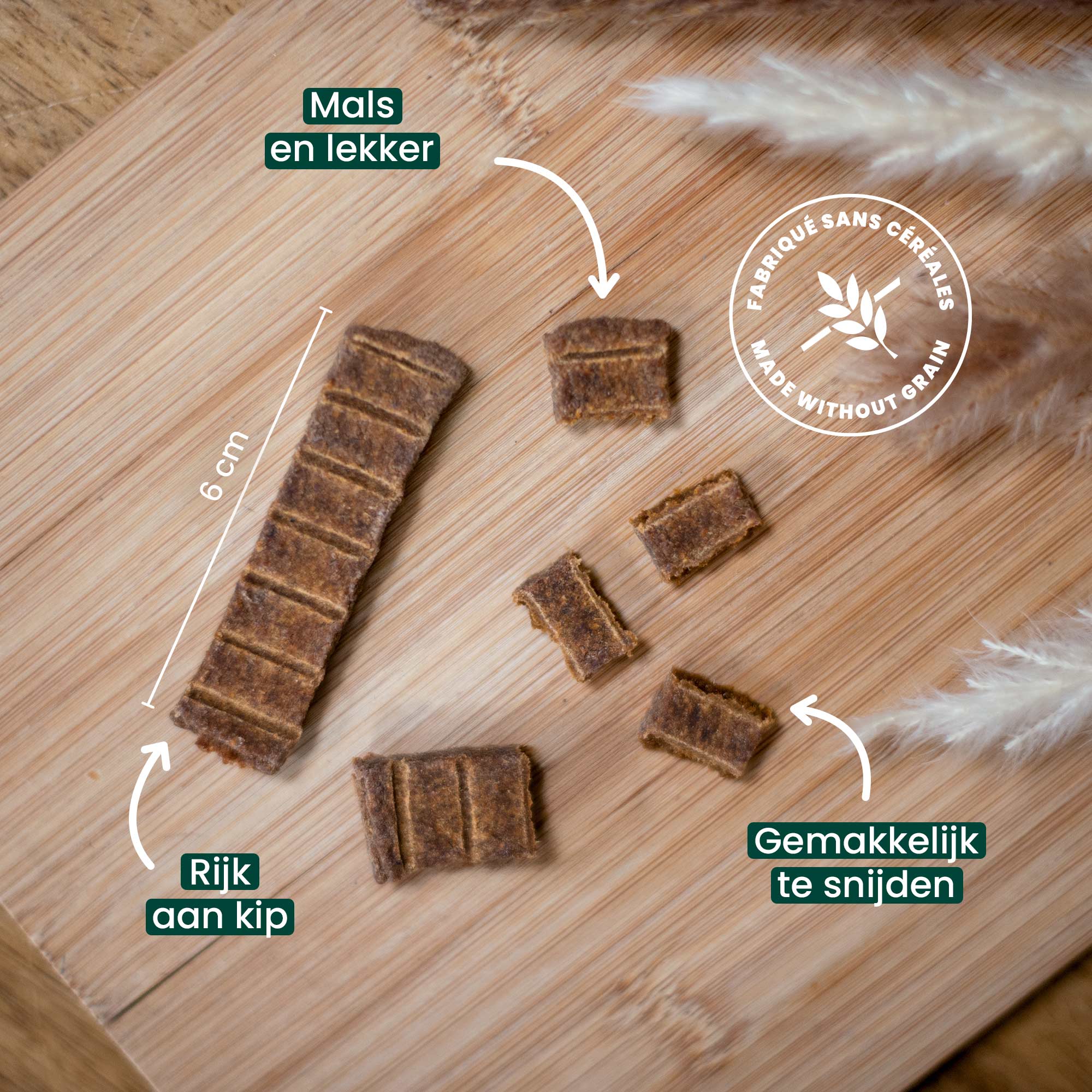 6 cm lange repen, mals en smakelijk, rijk aan kip en gemakkelijk te snijden