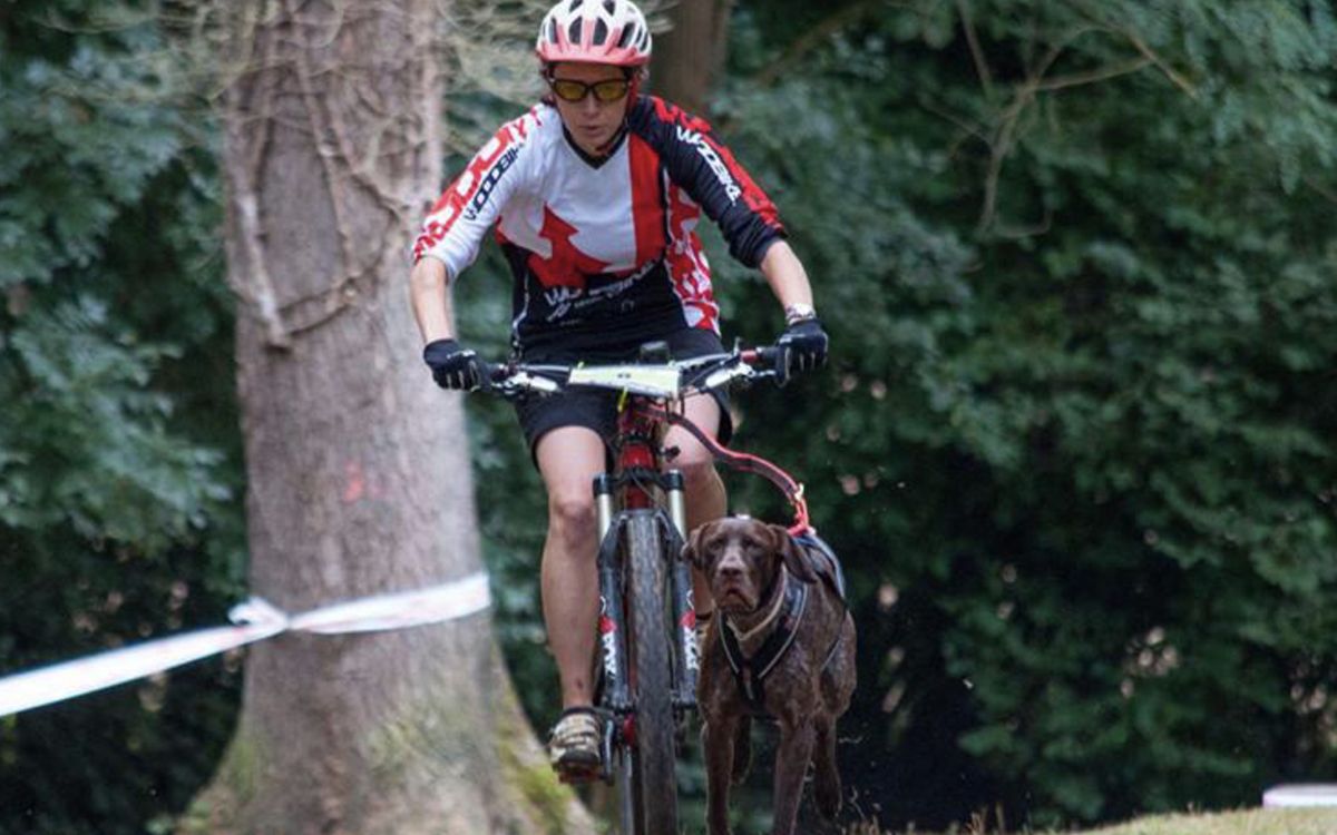 Anne Furinger en pleine pratique de CaniVTT