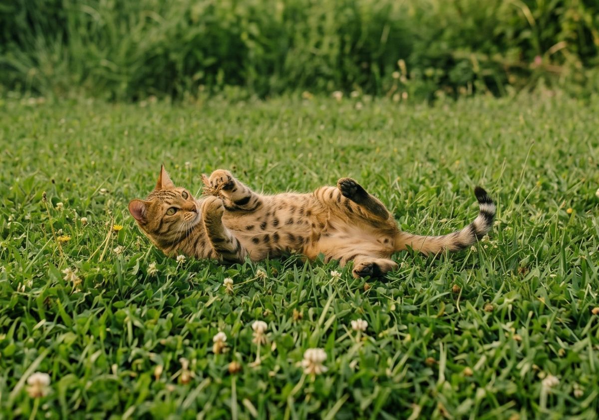 ocicat jouant dans l'herbe