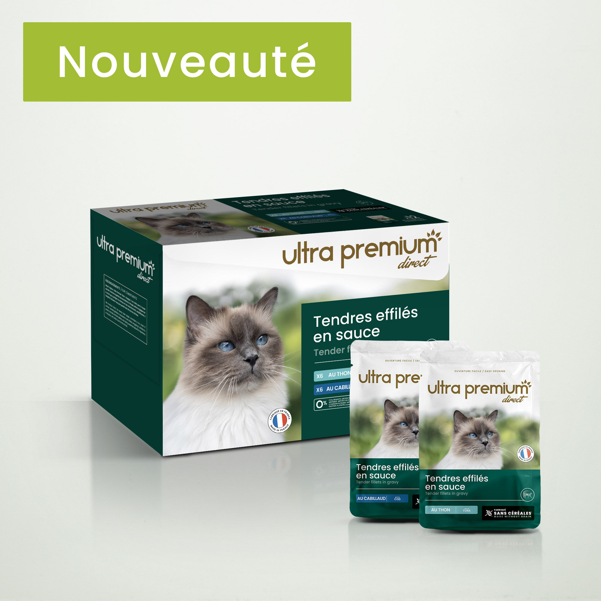 Pack et sachets des tendres effiles en sauce Chat Adulte Thon Cabillaud