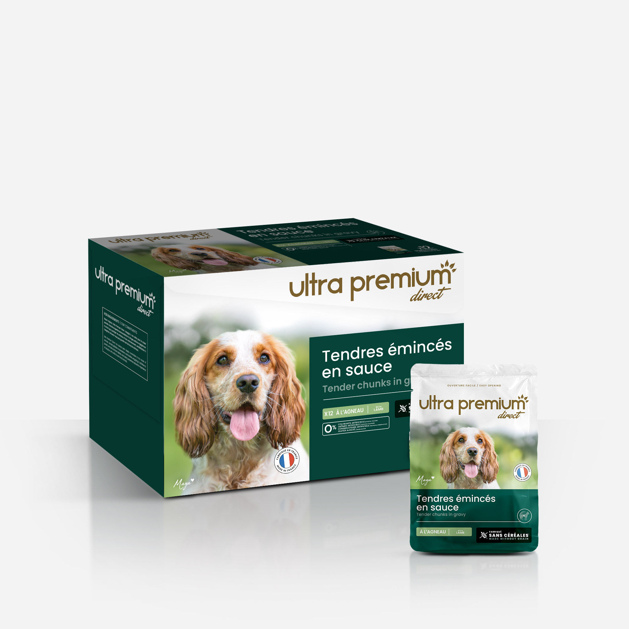 12 sachets de tendres émincés en sauce pour chien sans céréales - Agneau & haricots verts 