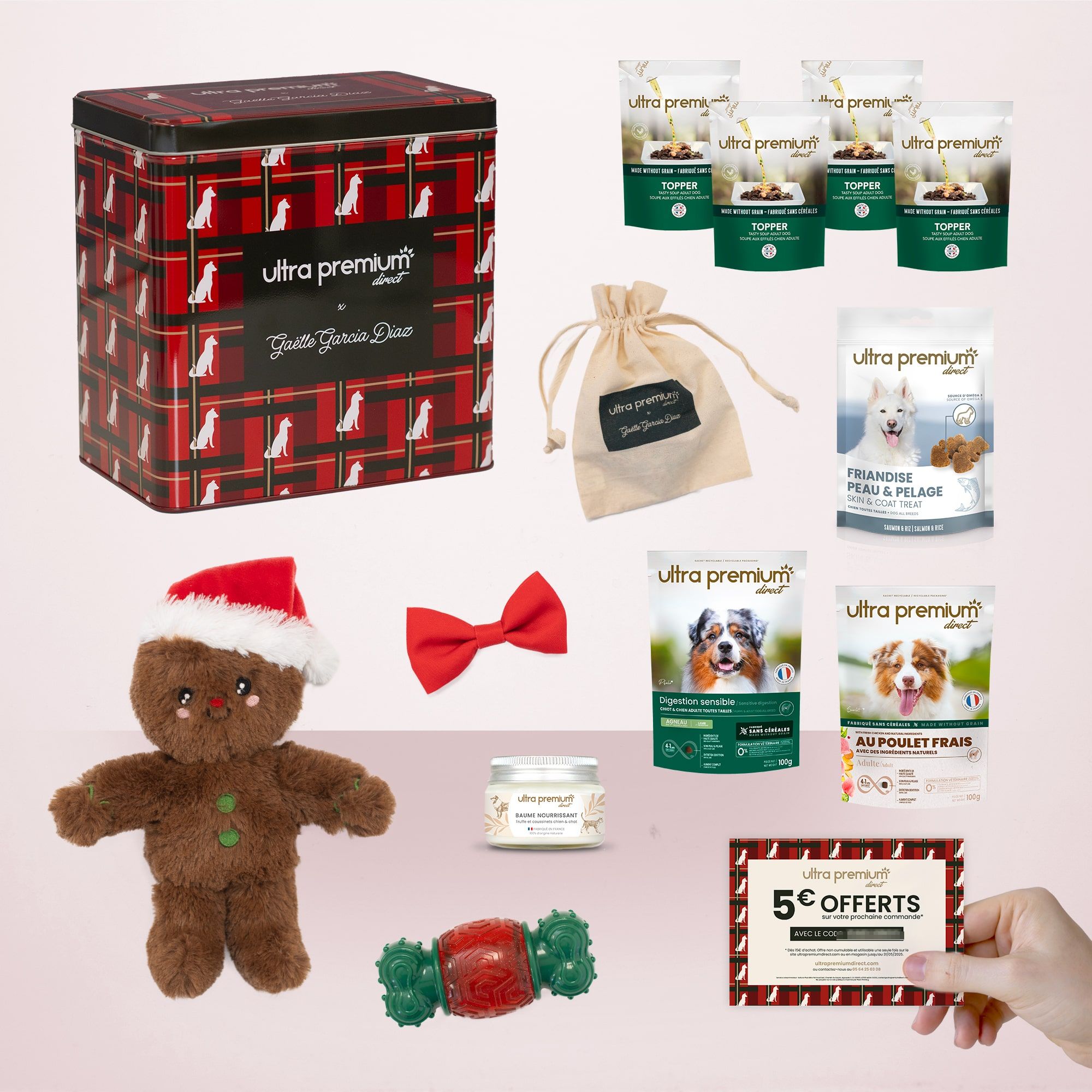Coffret de Noël pour chien avec tous les produits qu'elle contient