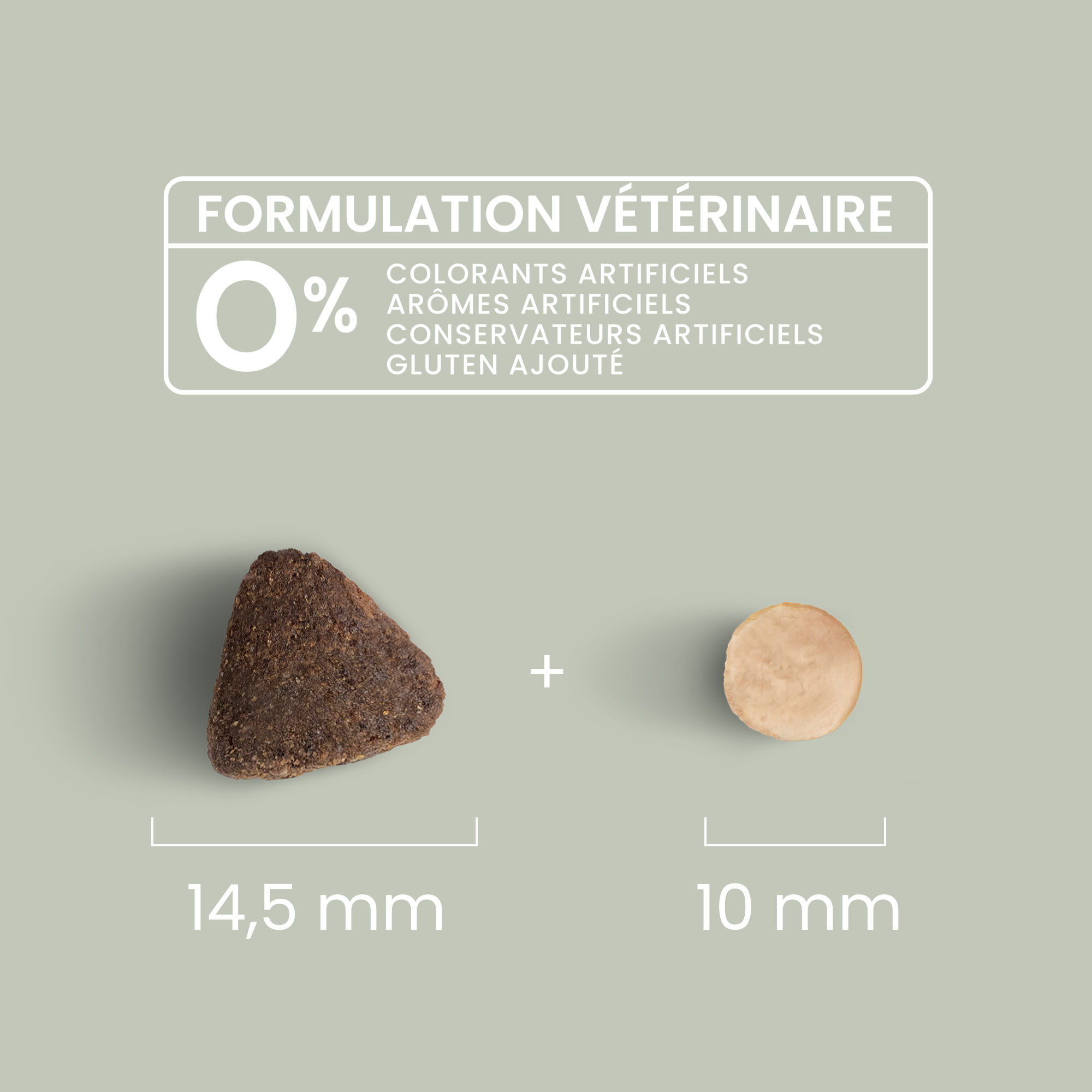 Zoom sur les deux tailles de croquettes agneau et truite crue sans céréales