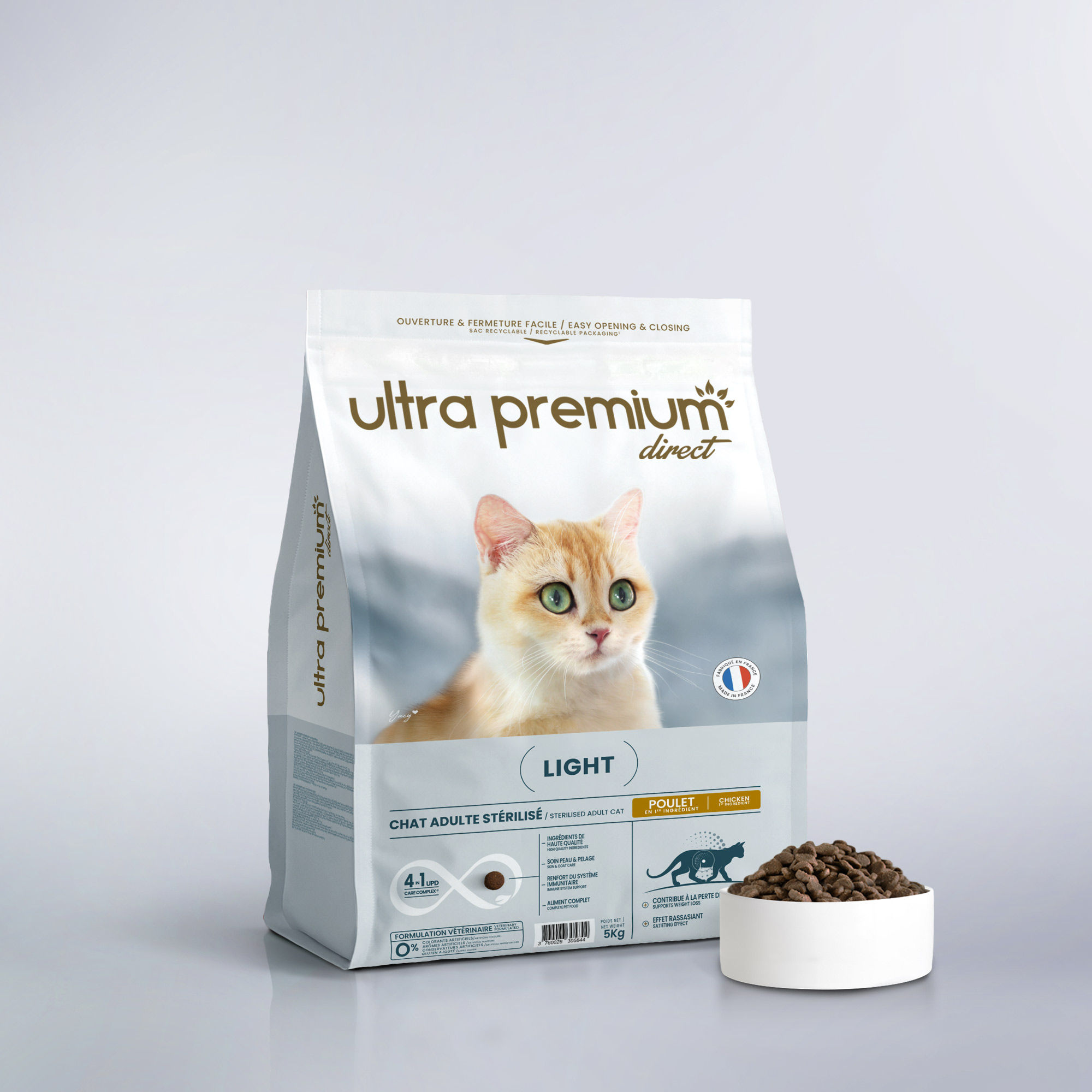 Sac de croquettes light au poulet pour chat stérilisé