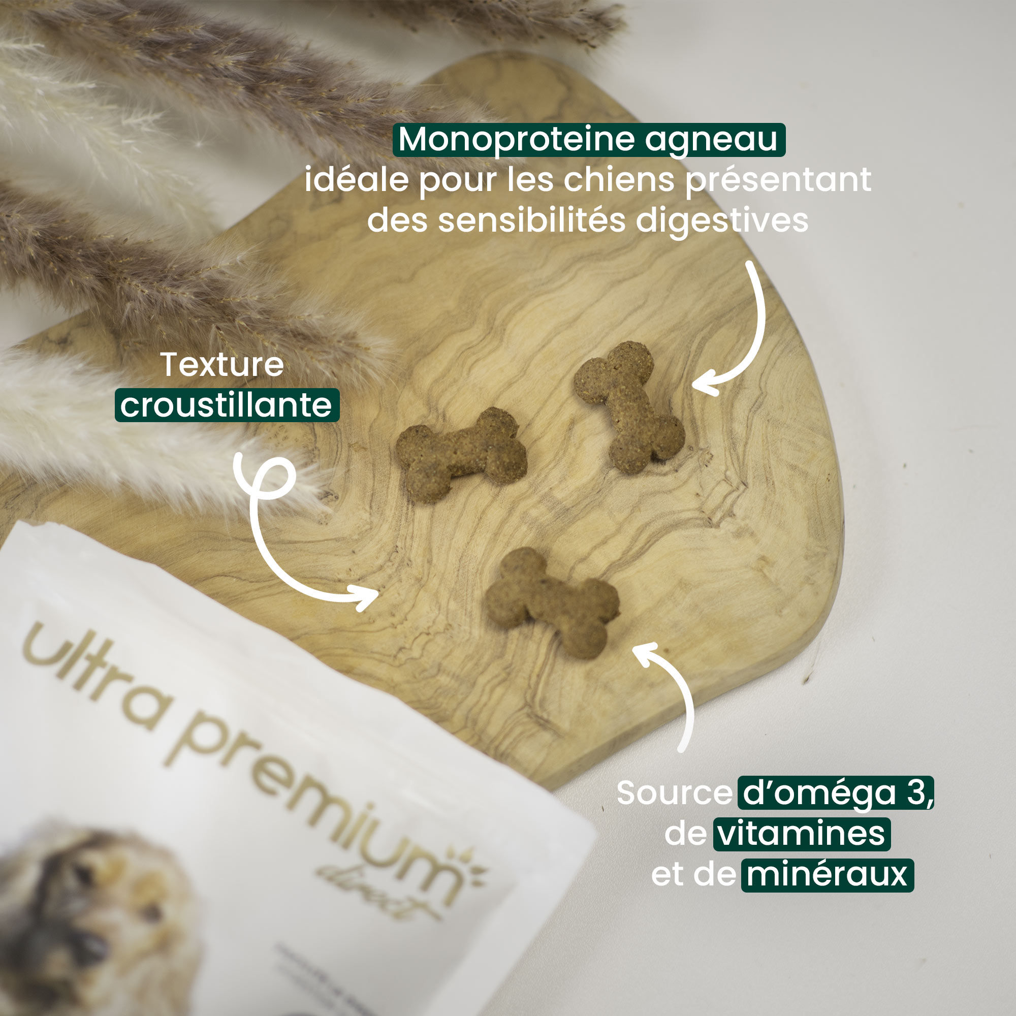 Zoom friandises à l'agneau pour chien digestion sensible+ bienfaits