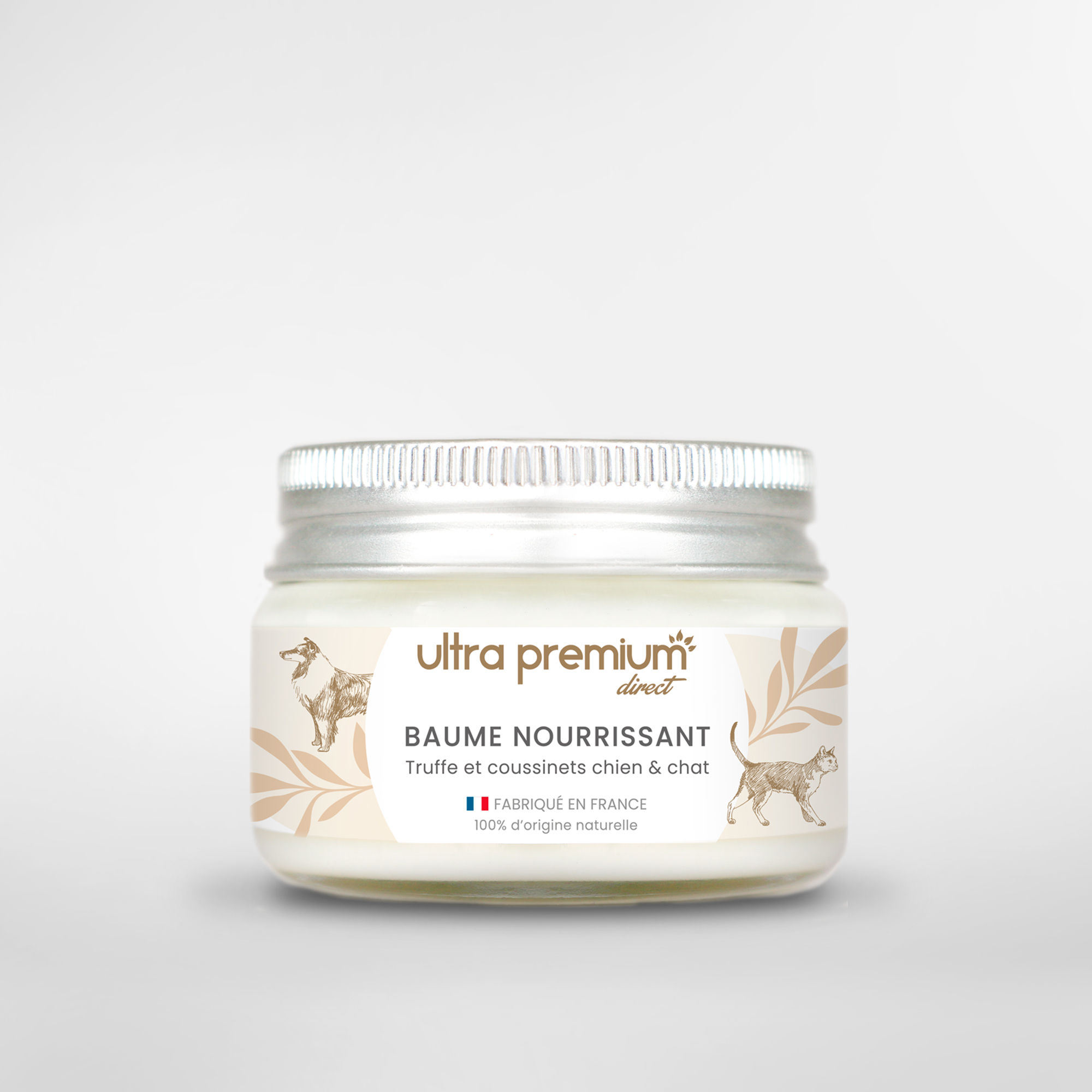 Pot de 50ml de Baume nourrissant pour truffe et coussinets sur fond blanc
