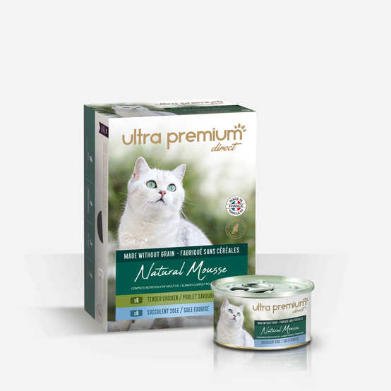 36 scatolette di mousse per gatti senza cereali - Natural Mousse Sogliola/Pollo