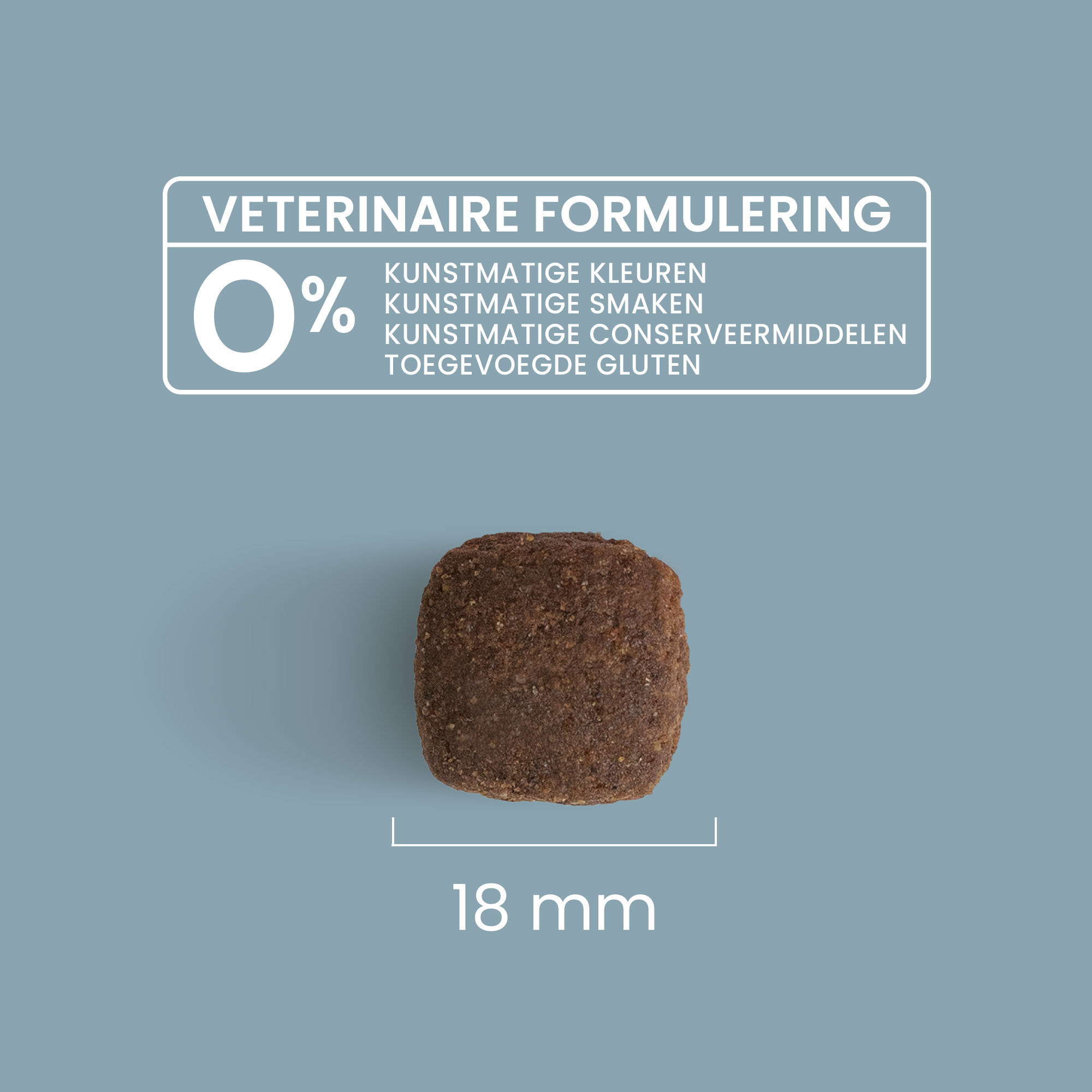 Zoom in op een brok met maatdetails en veterinaire formulering voor grote volwassen hond
