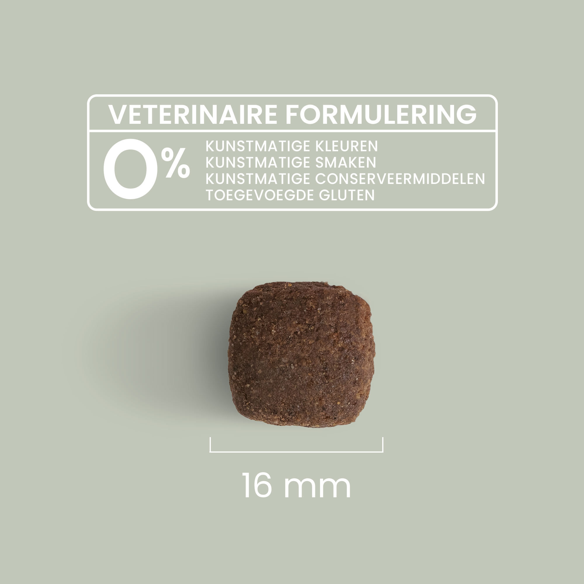 Een nadere blik op een brokje met informatie over de grootte en de veterinaire samenstelling voor volwassen honden