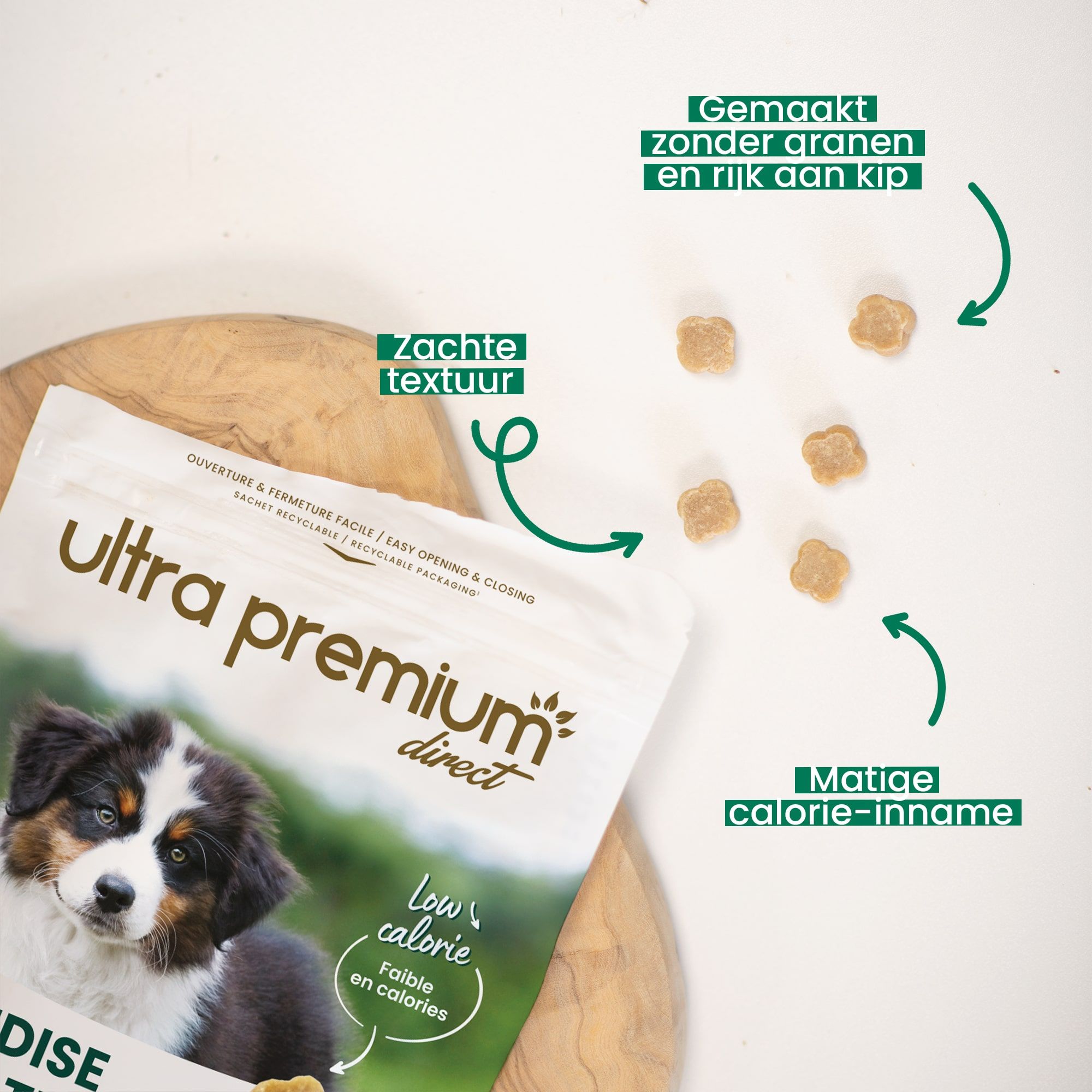 Wij benadrukken de voordelen van snacks hond