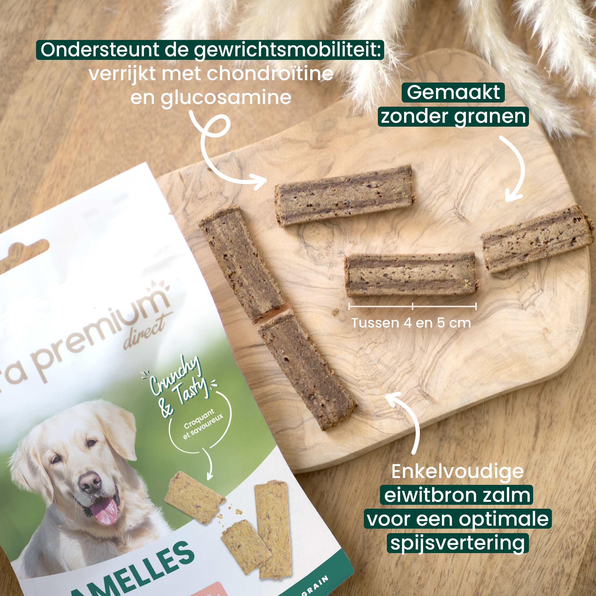 Graanvrije gewrichtssnacks voor honden op tafel + voordelen