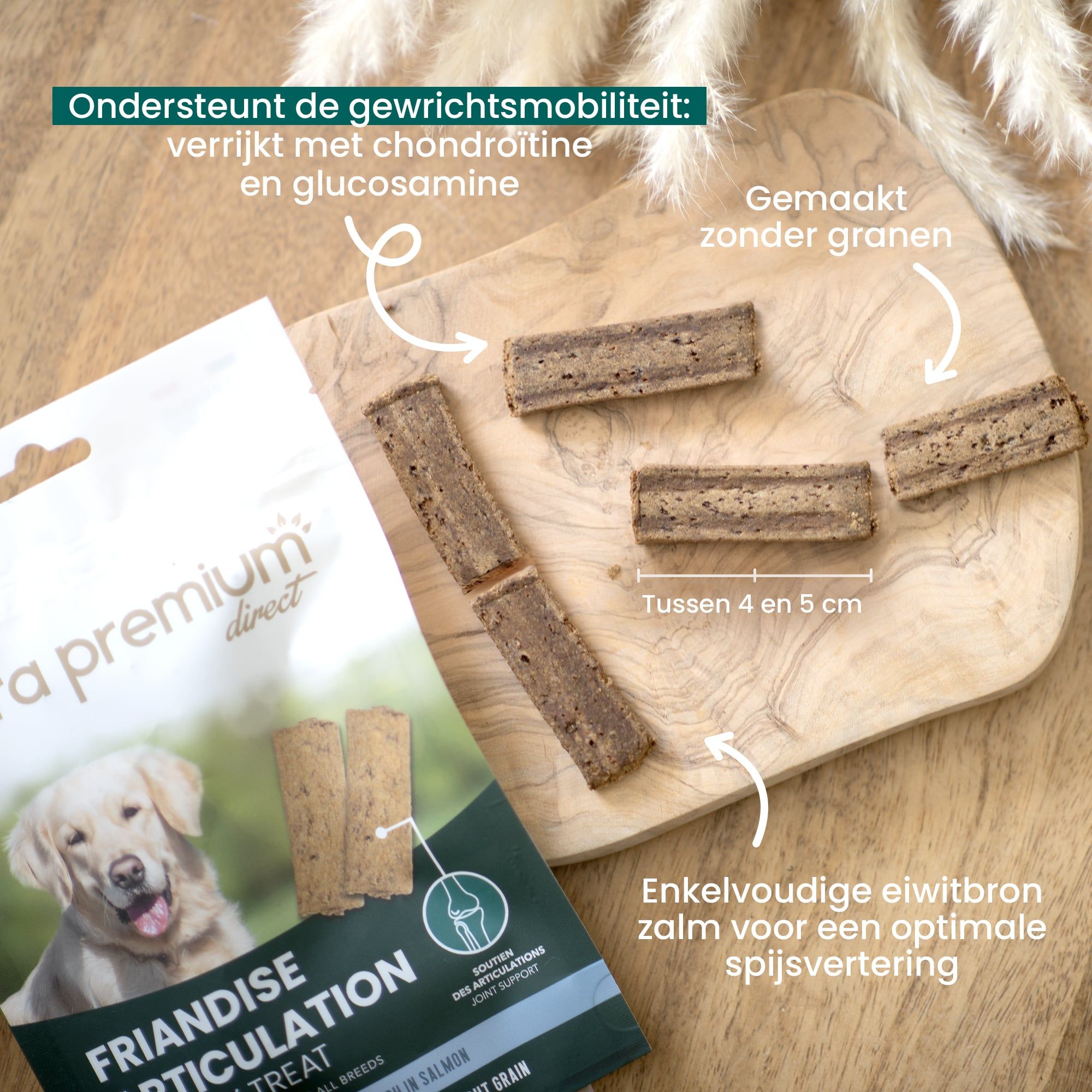 Graanvrije gewrichtssnacks voor honden op tafel + voordelen