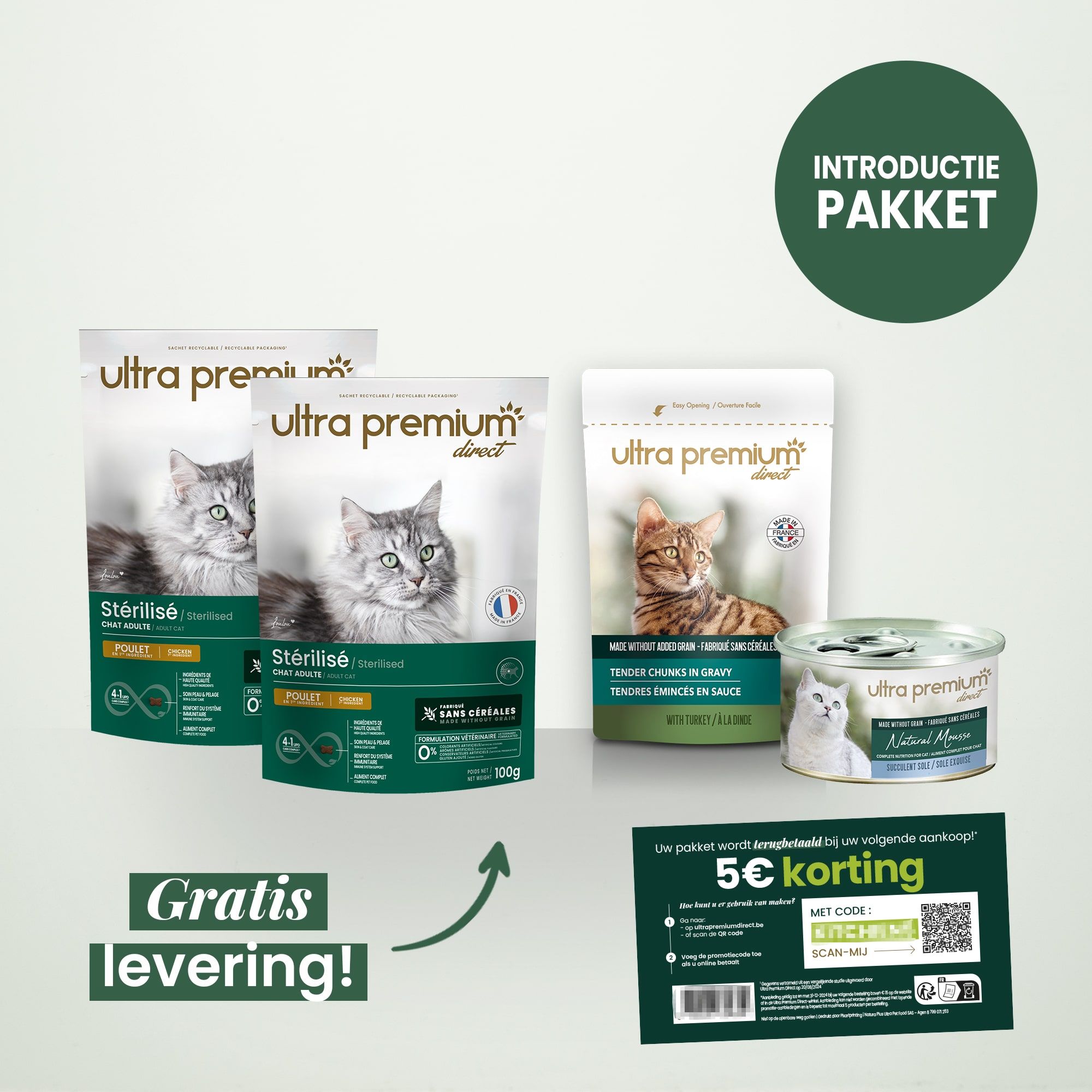 Ontdekkingspakket voor kat op een lichtgroene achtergrond