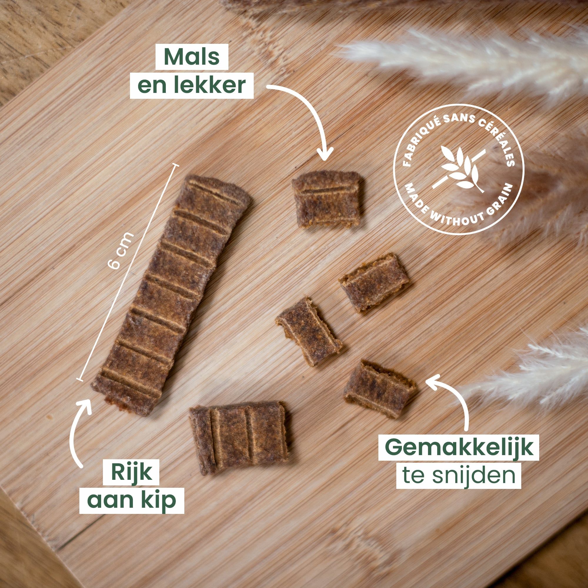 6 cm lange repen, mals en smakelijk, rijk aan kip en gemakkelijk te snijden