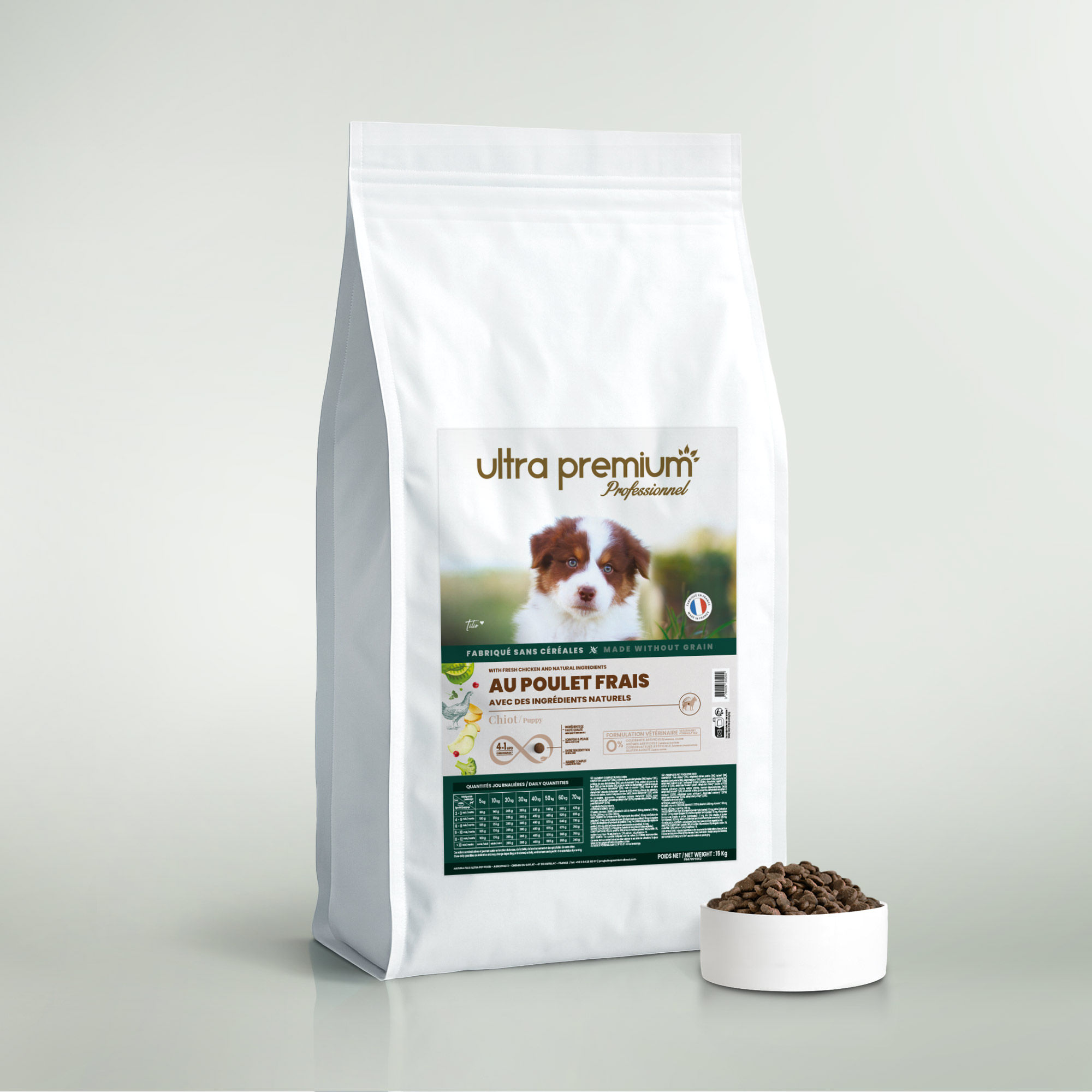 Croquettes Sans Céréales au Poulet frais pour Chiot toutes tailles - 15 kg