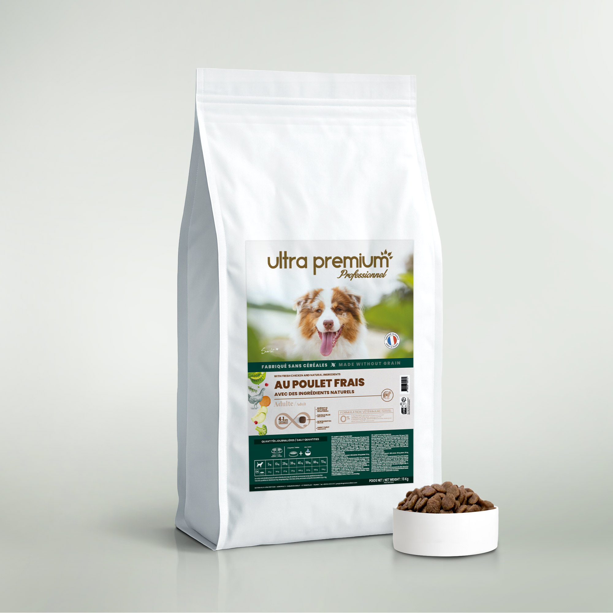 Croquettes Sans Céréales au Poulet frais pour Chien adulte toutes tailles - 15 kg