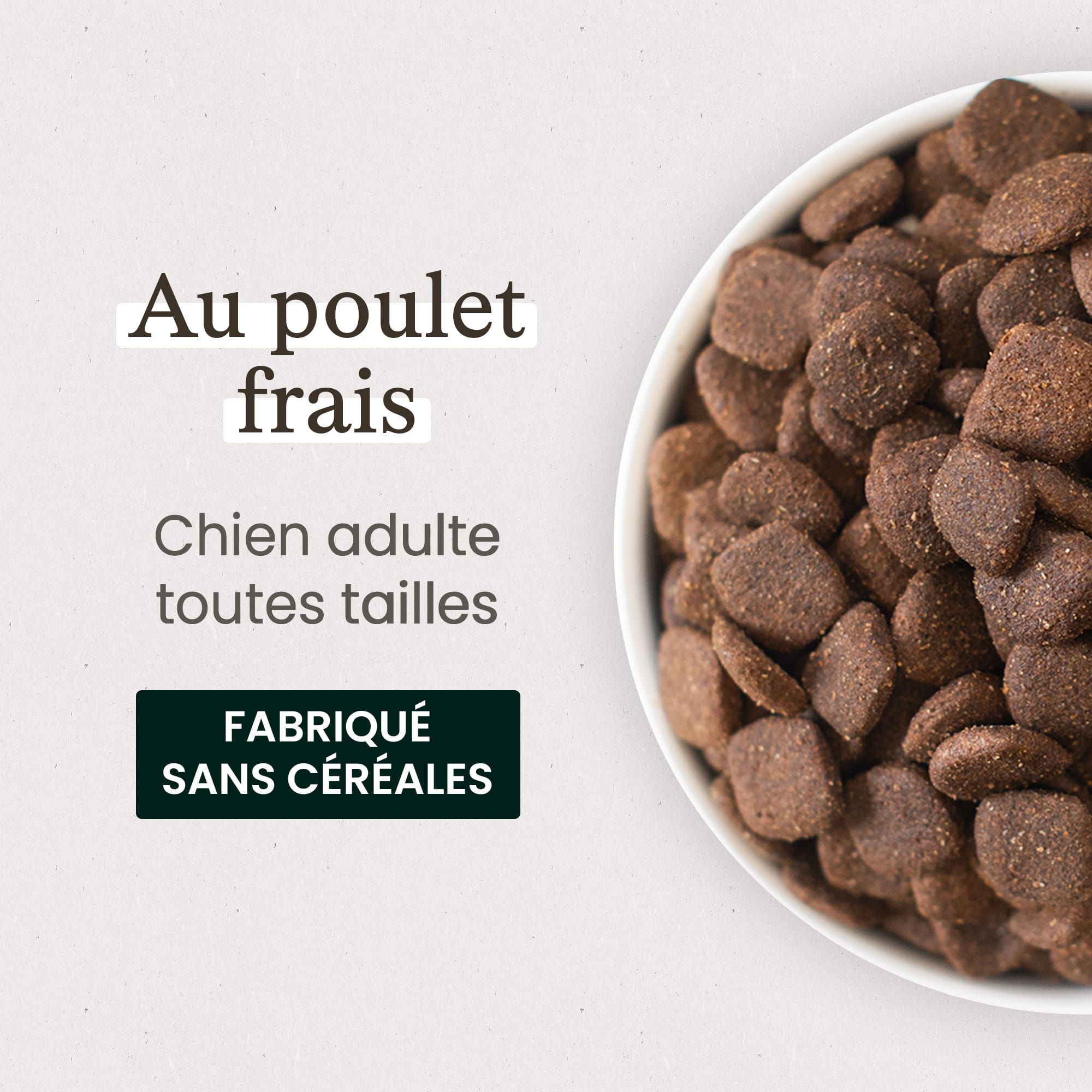 Croquettes Sans Céréales au Poulet frais pour Chien adulte toutes tailles - 15 kg