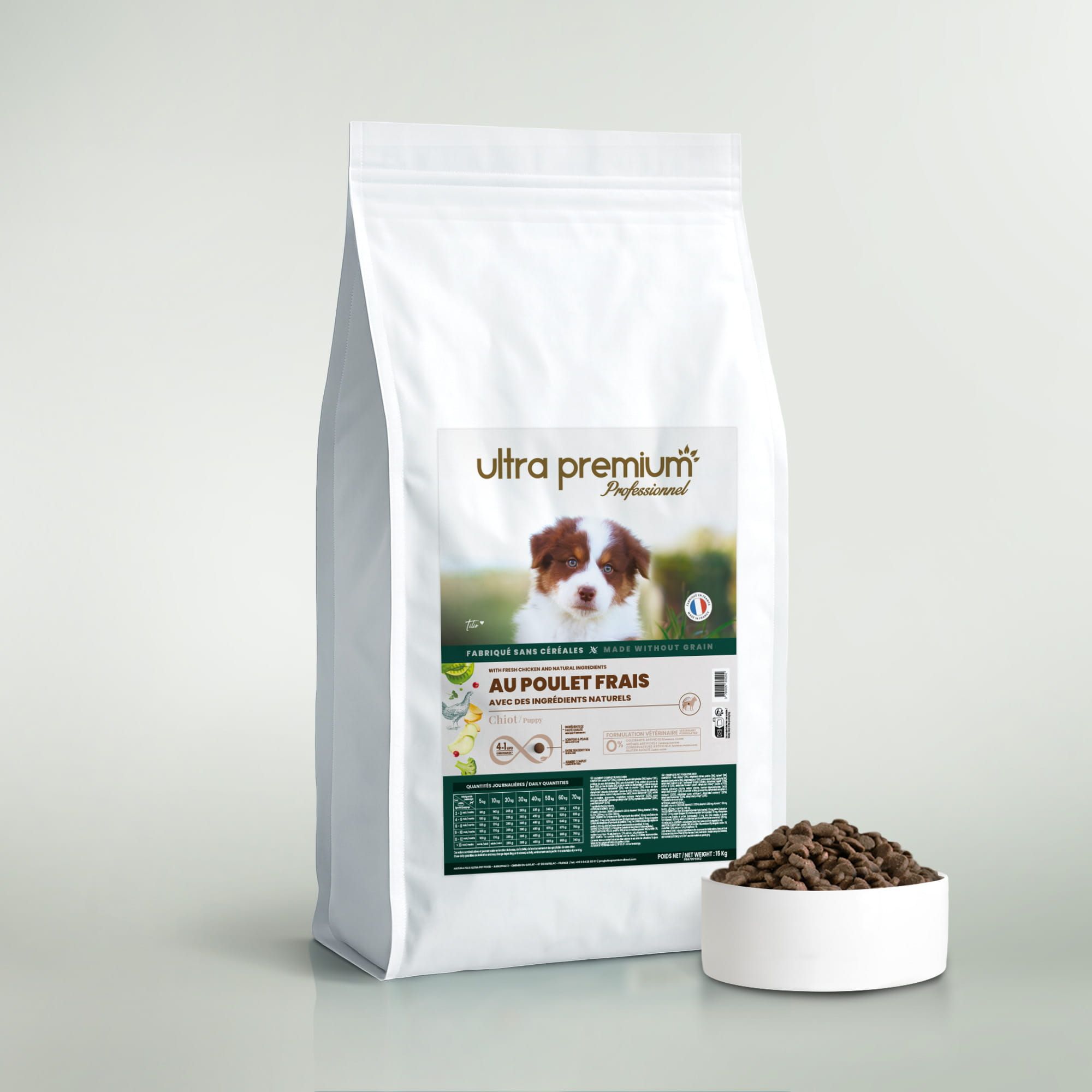 Croquettes Sans Céréales au Poulet frais pour Chiot toutes tailles - 15 kg