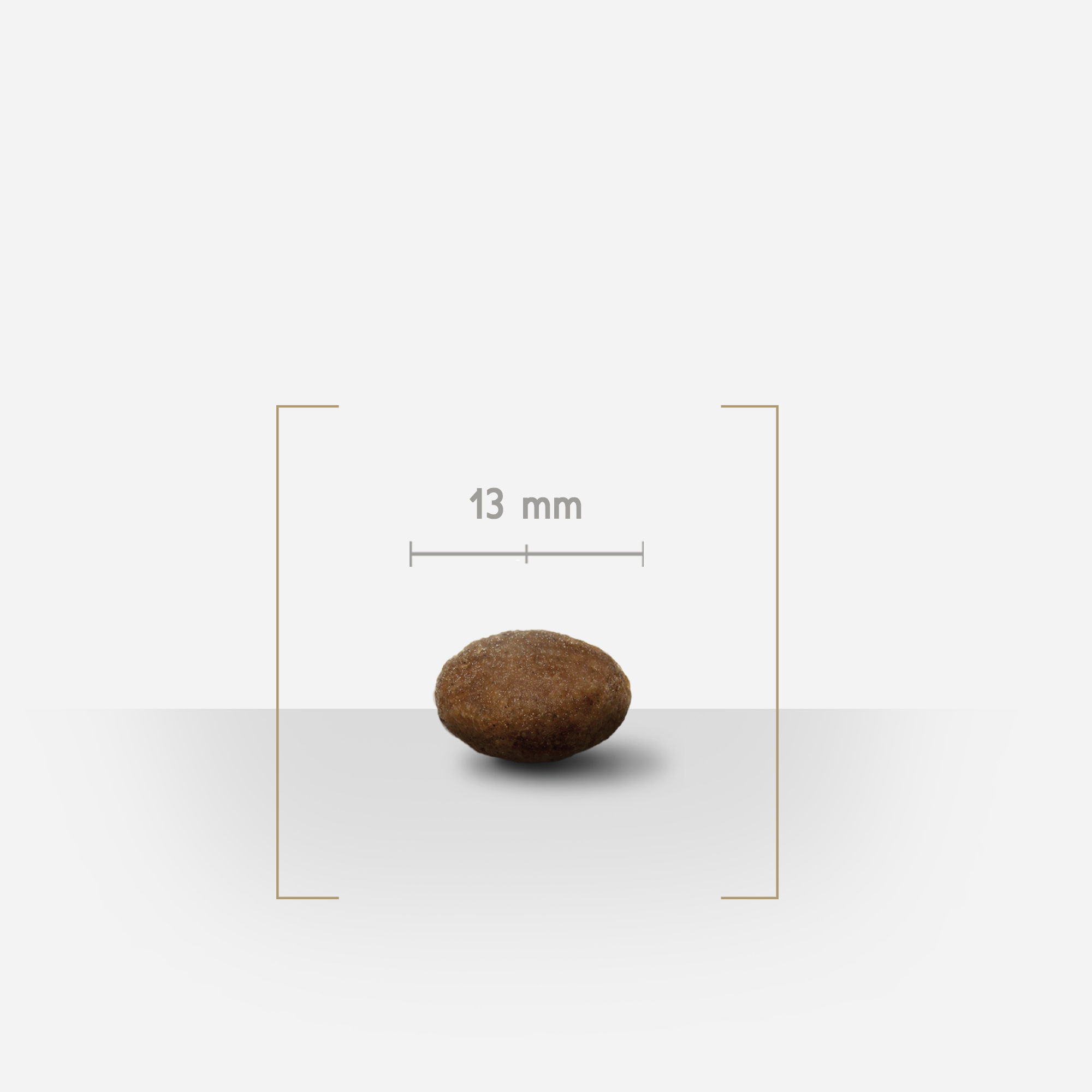 Zoom sur une croquette sans céréales chiot croissance de toutes tailles avec détails de taille