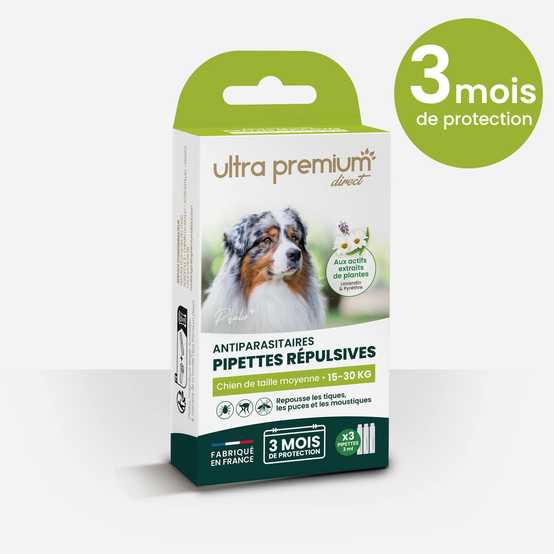Pipettes répulsives Antiparasitaires pour chien de taille moyenne (15 à 30 kg)