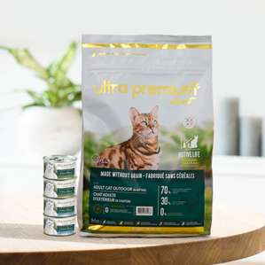 Pack bi-nutrition : 3 kg croquettes chat adulte activité normale et chaton + 12 boîtes de mousse sans céréales
