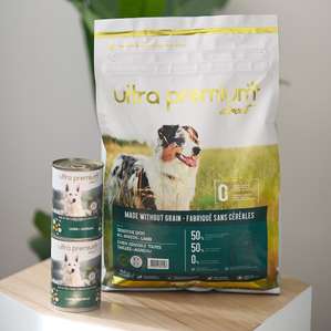 Pack bi-nutrition : 12 kg croquettes sans céréales chien Digestion Sensible + 24 boîtes pâtée agneau