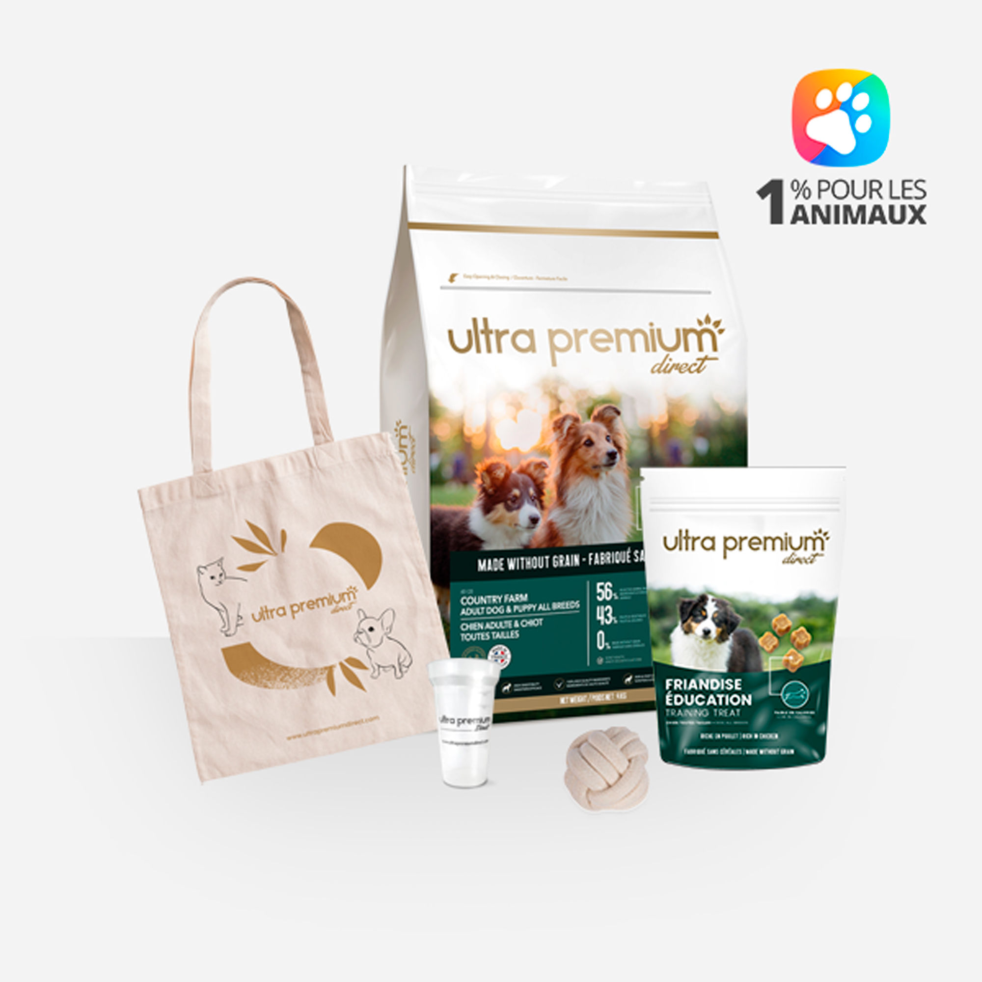 Kit de bienvenue pour chiot de toutes tailles sur fond blanc