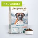 Gamelle remplie de croquettes peau et pelage pour chien adulte toutes tailles au saumon