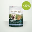 Sachet de friandises articulation sans céréales pour chien, sur fond blanc