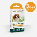 Pipettes répulsives antiparasitaires pour chien de petite taille (2 à 15 kg), sur fond blanc