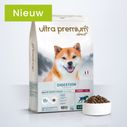 Verzorgingsvoeding voor honden Spijsvertering van alle maten op een blauwe achtergrond