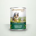 Doos graanvrij hond met kip & kalkoen op een lichtgroene achtergrond