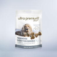 Sachet de friandises à l'agneau pour chien digestion sensible, sur fond blanc
