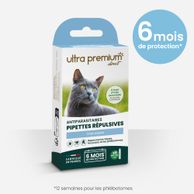 Pipettes répulsives antiparasitaires pour chat, sur fond blanc