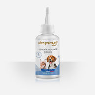 Lotion nettoyante oreilles pour chien et chat, sur fond blanc