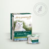 Doosje graanvrije mousse voor volwassen kat met tong & kip op een groene ondergrond