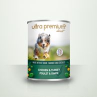 Doos graanvrij hond met kip & kalkoen op een lichtgroene achtergrond