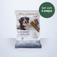Zak met 16 kauwstaafjes voor honden vanaf 25kg, op witte achtergrond