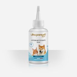 Lotion nettoyante yeux pour chien et chat, sur fond blanc