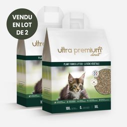 2 zakken van 10 liter plantaardige kat, op een witte achtergrond
