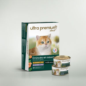 Boîtes de tendres émincés en sauce pour chat sans céréales au Poulet & au Veau
