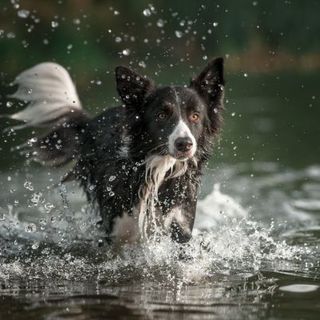 border collie noir et blanc dans l'eau
