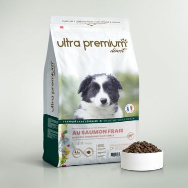 Croquettes sans céréales au saumon frais pour chiot de toutes tailles en sac de 12 kg